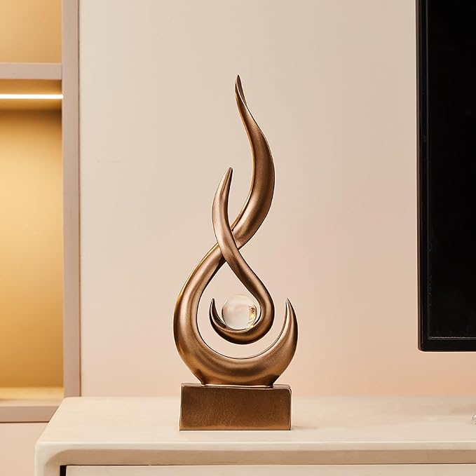 Modern Flame Statue Home Decorations for Living Room, 11.8" H Bronze Sculpture for Vintage Decor, Abstract Art Resin Sculptures for Dining Room TV Stand Coffee Table Centerpiece