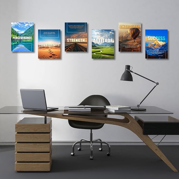 Inspirational Quotes Motivational Wall Art Decoration, Landscape Canvas Painting Suitable for Library, Office, Living Room, Home Decor, Tabletop/Hanging | 6-Pack (29 x 38 cm) Framed