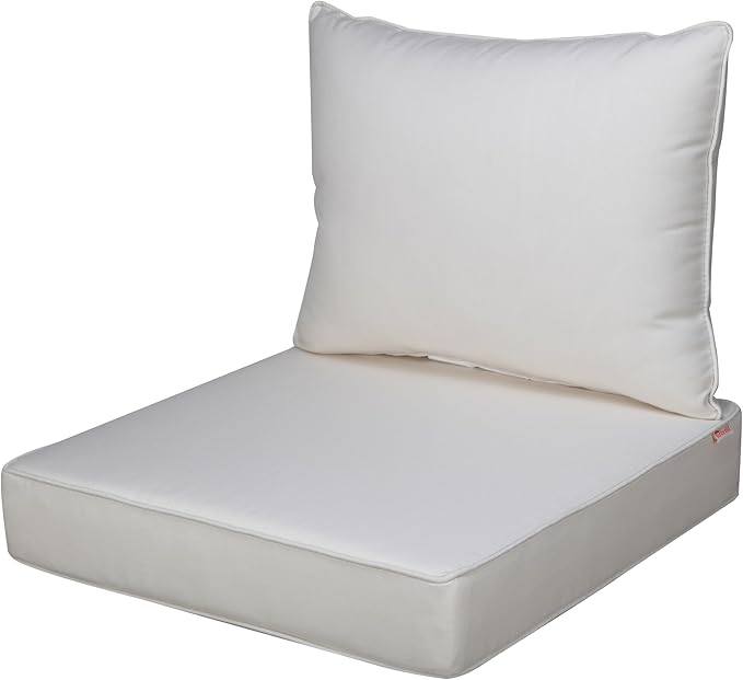 UIXE Outdoor Deep Seat Cushion Set with Slipcovers, Patio Furniture Cushions & Back Pillow, Sectional Sofa Bistro Chair Cushion - Beige, Set of 2