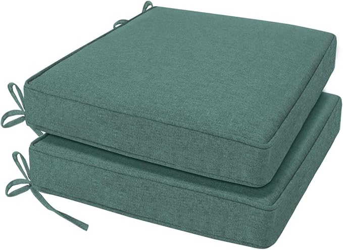 Outdoor Chair Cushion 18 x 18 x 3 Inch, Waterproof & 3-Year Fade Resistant Patio Furniture Cushions, Removable Cover and Adjustable Ties for Garden Sofa Couch (Black Cabana Stripe)