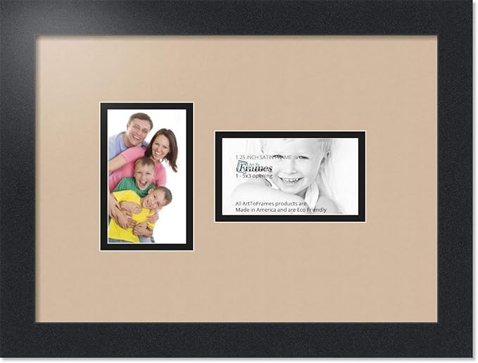 ArtToFrames Collage Photo Frame Double Mat with 2 - 3x5 Openings and Satin Black Frame