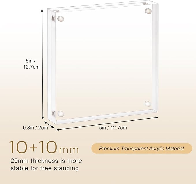 AMEITECH 5x5 Acrylic Picture Frame 2 Pack, Clear Double Sided Frameless Photo Frame with Magnetic, Free Standing Desktop Acrylic Frame Display, Lucite Frame with Gift Box Package