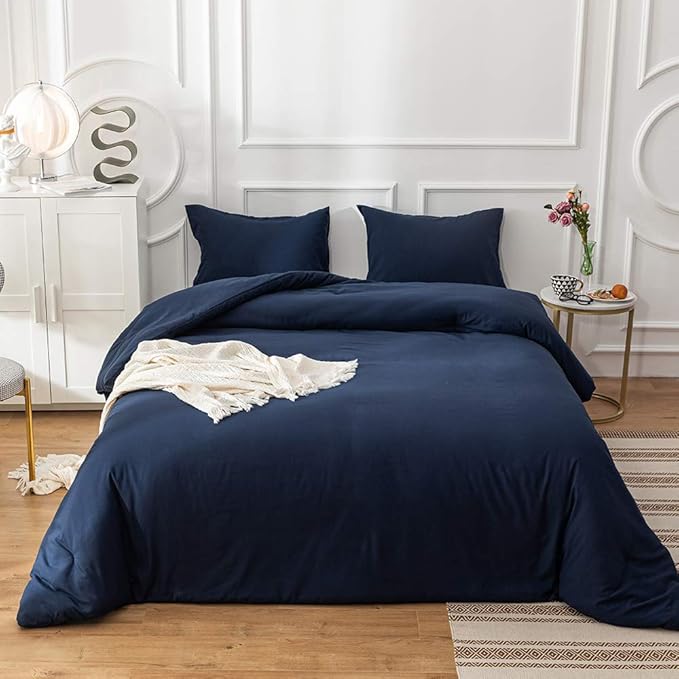 CLOTHKNOW Navy Blue California King Comforter Set 3Pcs Dark Blue Bedding Comforter Sets Soft Women Men Comforter Blue Comforter with 2 x Pillowcases