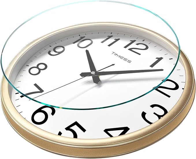 Wall Clock, 18 Inch Large Dial Non-Ticking Silent Battery Operated Quality Analog, Ultra-Quiet Movement Quartz, Timeless Stylish Clock, Ideal Modern Home, Office Décor (Gold)