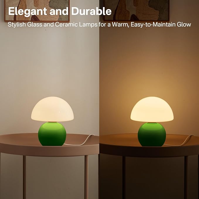 Mushroom Lamp Table Lamp for Bedroom,Desk Bedside Small Lamps for Living Room Night Stands,Mushroom Decor Cute Mini Modern Mid Century Lamps,Unique Aesthetic Home Living Room Decor(Green)