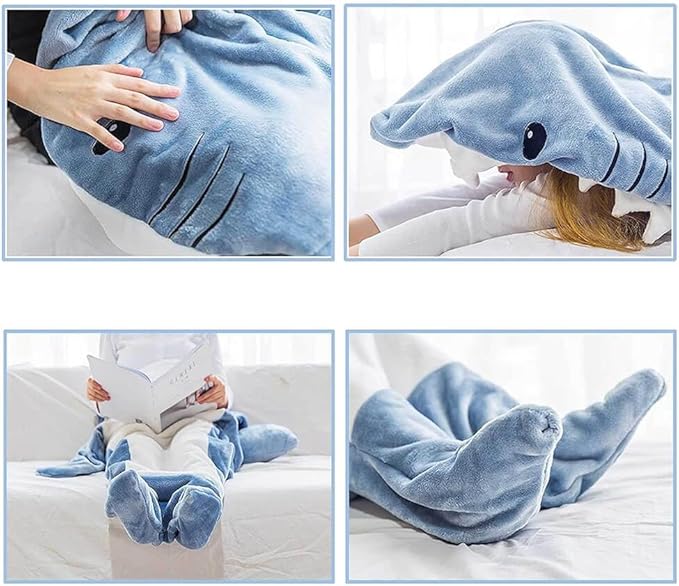 Shark Blanket Hoodie Onesie for Adult & Kid, Wearable Shark Sleeping Bag, Soft Cozy Onesie Costume