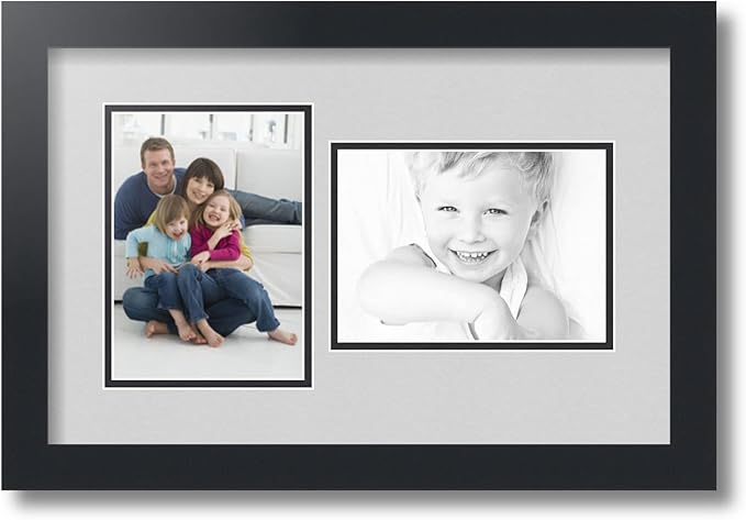 ArtToFrames Collage Photo Frame Double Mat with 2 - 5x7 Openings and Satin Black Frame