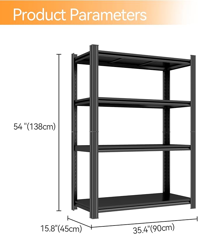Tall Bookshelf with Open Shelves, Metal Office Book Shelf, Adjustable Organizer Bookcase, Standing Storage Organizer Shelf for Living Room (35.4" W*15.8" D*54" H)