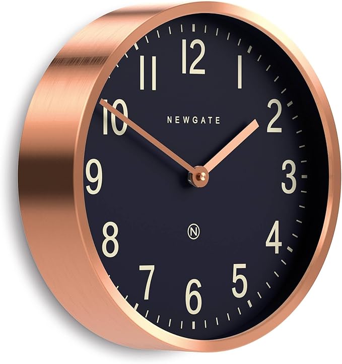 NEWGATE® Master Edwards Wall Clock | Mid Century Style Clock | 12 inch | Deep Metal case with Copper/Rose Gold Finish | Modern Retro Design for Kitchen, Living Room or Office