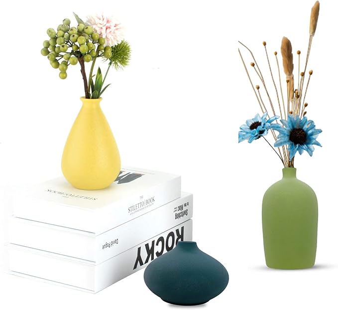 Small Ceramic Vase Decorative, Set of 4 Flower Bud Vases