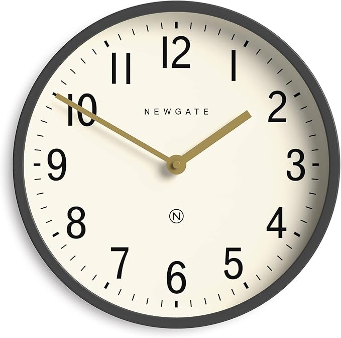 NEWGATE® Master Edwards Wall Clock | Mid Century Style Clock | 12 inch | Deep Metal case in matt Dark Grey | Modern Retro Design for Kitchen, Living Room or Office