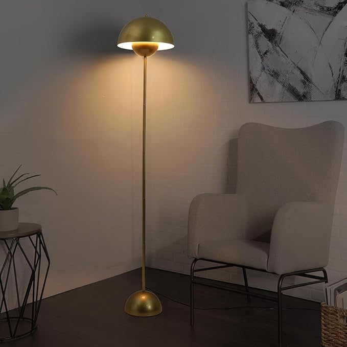COSYLUX Modern Floor Lamp for Living Room, Industrial Tall Standing Lamp for Bedroom, Metal Shade Reflecting Light Reading Floor Lamp for Office, Nursery Room, Corner(Gold)