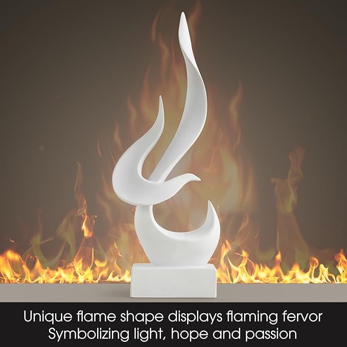 FJS White Decor Modern Flame Statue Decorations for Living Room, Resin Sculptures Home Décor Accents, Abstract Art Sculpture for Shelf Dining Room Office Coffee Table Centerpiece
