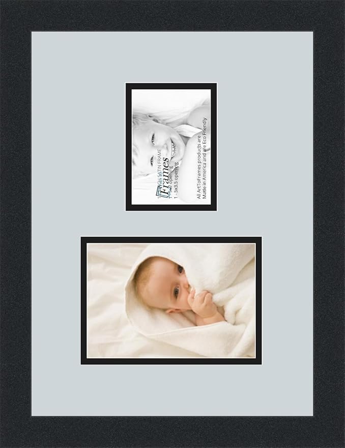 ArtToFrames Collage Photo Frame Double Mat with 1 - 3.5x5^ 5x7 Openings and Satin Black Frame