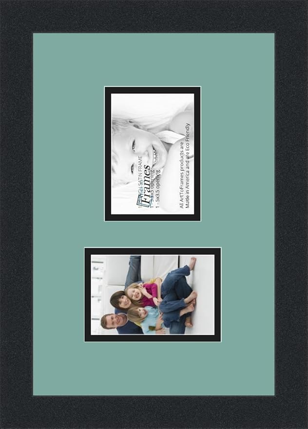 ArtToFrames Collage Photo Frame Double Mat with 2 - 3.5x5 Openings and Satin Black Frame