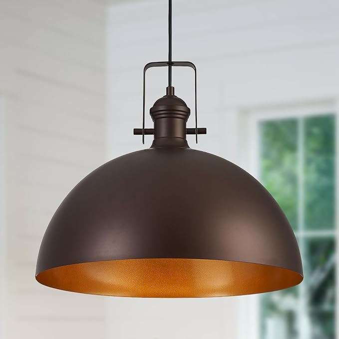 18 Inch Large Pendant Lights for Kitchen Island Matte ORB Farmhouse Pendant Light fixtures Adjustable Height Dome Hanging Light for Dinning Room Bedroom Hallway,1 Pack