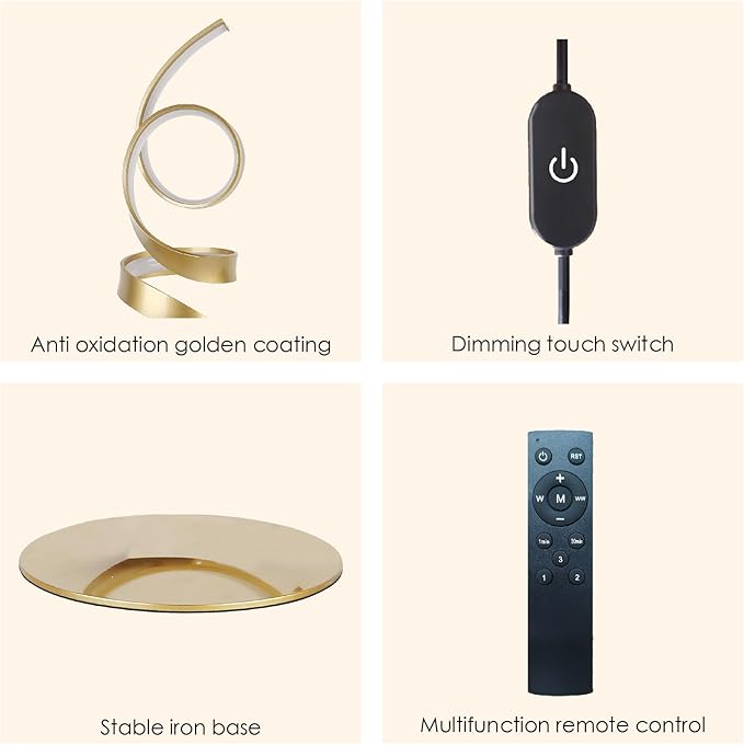 20W 2700LM 3 Colors Dimmable with Remote LED Art Table Lamp 21.6 Inch Height with Touch Switch for Living Room,Bedroom(Gold)