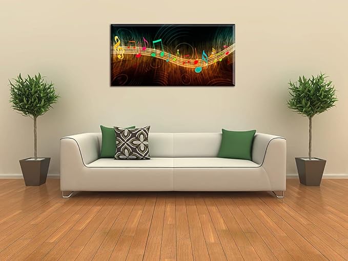Music Wall Art for Bedroom, PIY Modern Musical Note Canvas Prints, Beautiful Notes Beating on Staff Picture Decor (Waterproof, Bracket Mounted Ready to Hang, 30x60 Extra Large)