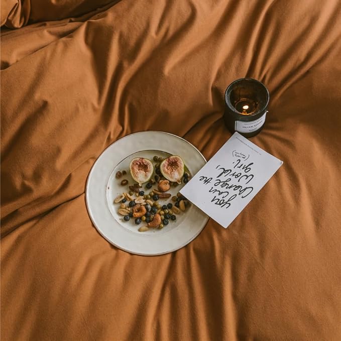 Wellboo Pumpkin Comforter Set King Size Solid Rust Bedding Comforters Plain Terracotta King Comforter Quilts Cotton Dusty Orange Bedding Women Girls Pure Burnt Orange Bed Dark Cinnamon Brown Soft Bed