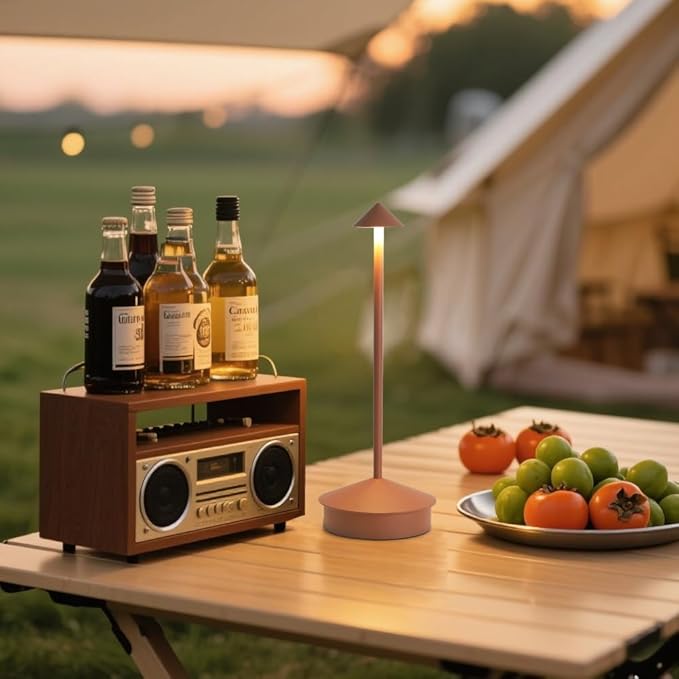 LED Cordless Table Lamps Set of 2, Portable Rechargeable 6000mAh Outdoor Camping Table Lamp,3 Color Stepless Dimming Battery Powered Lamp, Table Light for Dinner/Patio/Restaurant/Bedroom (Brown)