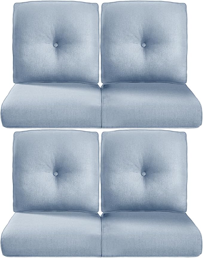 22x25/22x24 Outdoor Chair Cushions Set of 4 - Heavy Duty High Back Replacement Zippered Cushion for Patio Furniture Dining Gliding Rocking Chairs Loveseat L-Shape Sofa - Baby Blue/Button