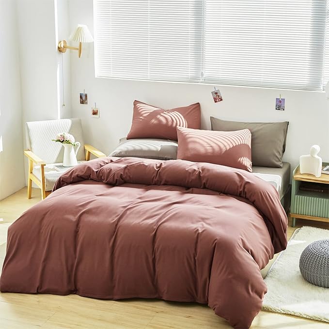 Cottonight Brick Red Comforter Queen Bedding Set - Full Solid Modern Blackish Red Blanket Quilts Soft Simple Breathable Comforter for Women & Men