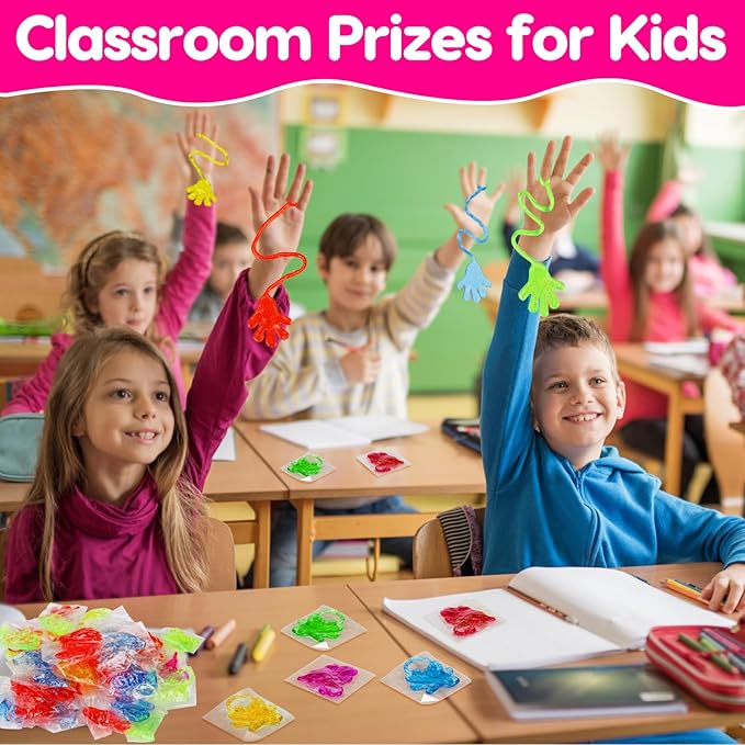 100PCS Glitter Sticky Hands Party Favors for Kids 4-8 8-12 Birthday Supplies Halloween Goodie Bag Stuffers Classroom Treasure Box Carnival Prizes Bulk Treat Trinkets Pinata Stuff Mini Stretchy Toys