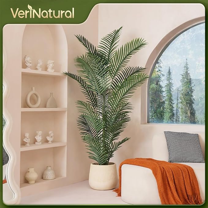 Artificial Palm Tree, 6FT Tall Fake Palm Trees with UV Resistant Leaves, Potted Faux Areca Palm Plant for Indoor Outdoor, Large Floor Plants for Home Living Room Porch Decor, 2Pcs - VN125