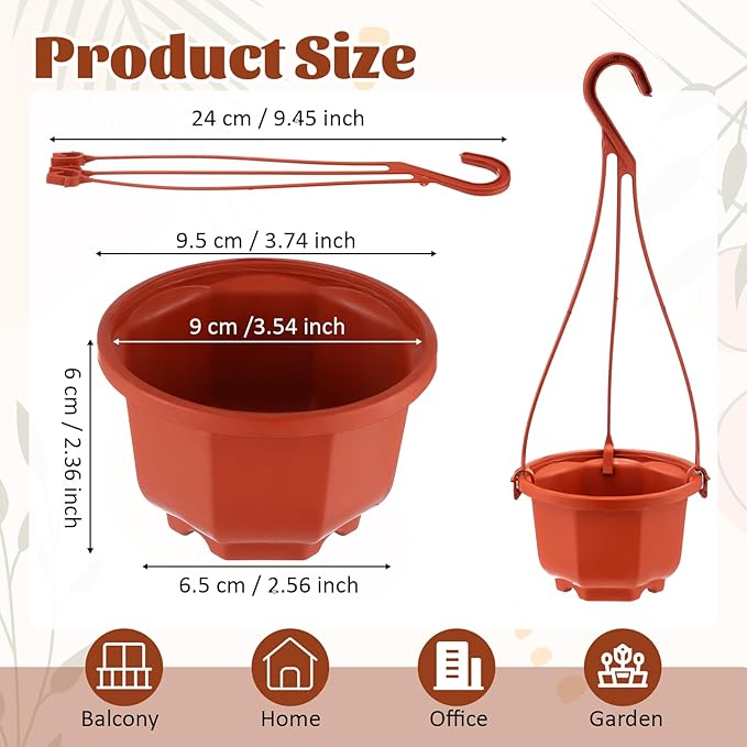 Roshtia 50 Pcs Plastic Hanging Plant Pots with Hooks Flower Pots Baskets Outdoor Hanging Nursery Planter Holder for Home Garden Balcony Porch(Brown,3.7 inch)