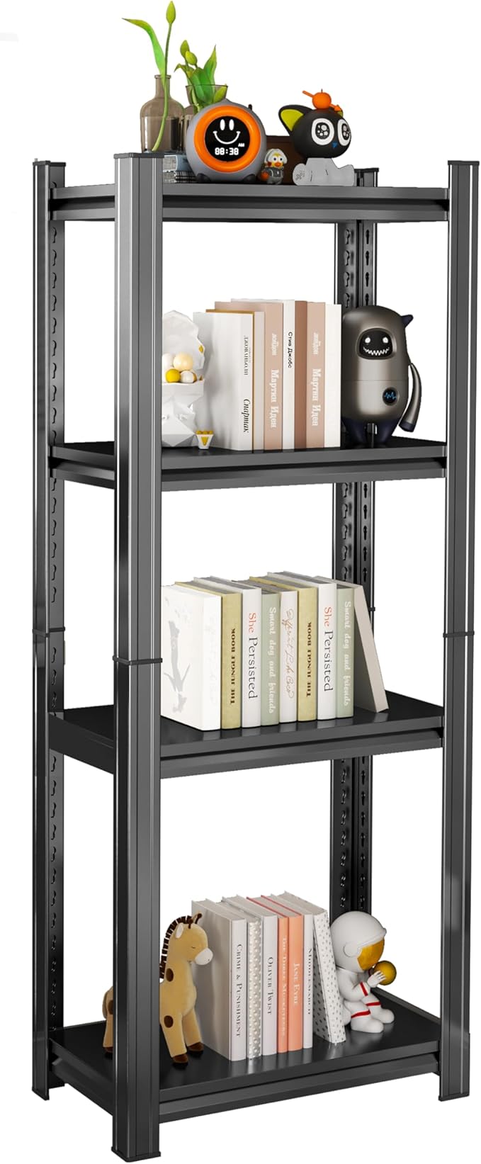 Tall Bookshelf with Open Shelves, Metal Office Book Shelf, Adjustable Organizer Bookcase, Standing Storage Organizer Shelf for Living Room (24" W*14" D*59")