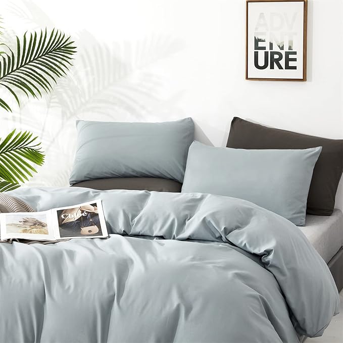 Pureant Haze Blue Comforter Sets Twin Solid Light Dusty Blue Bedding Comforters Cotton Women Men Plain Light Blue Bed Quilts Modern Light Greyish Blue Blankets Comforters Soft Health Lake Blue Bed