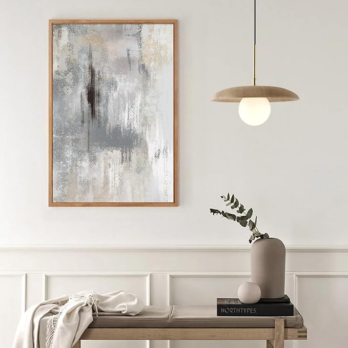Large Abstract Grey and Beige Framed Canvas Wall Art,Neutral Brush Stroke Wall Decor,Natural Modern Color Block Artwork,Minimalist Nordic Art Print for Living Room,Bedroom,Office-24 x36 x3