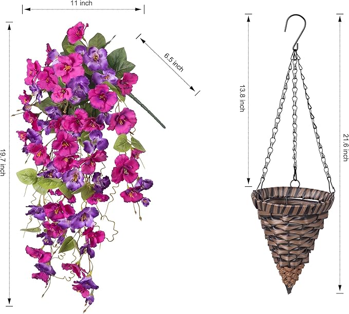 Ivydale Artificial Hanging Flowers Plants Basket for Outdoors Summer Decoration, Fake Hibiscus Vines UV Resistance Realistic Silk Flowers for Outside Home Patio Porch Balcony Garden Yard Wedding, Mix