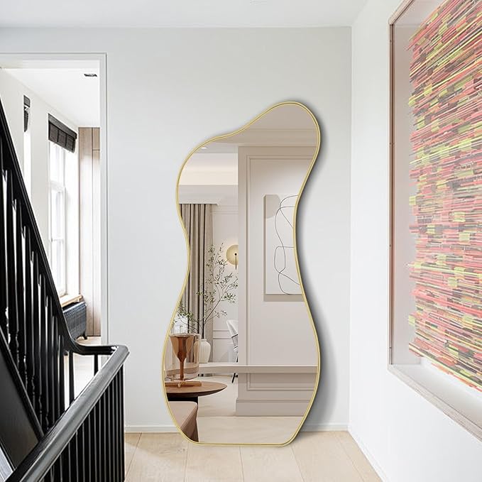 Irregular Mirror Full Length, 63"x30" Large Asymmetrical Mirror, Modern Standing Floor Mirrors for Dressing, Waved Shaped Mirrors for Living Room Bathroom Bedroom Hallway Entryway