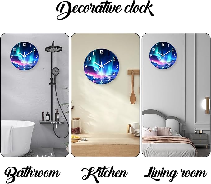 XNM Aurora 20 Inch Wall Clock Silent Round Large Clocks for Living Room Modern Teal Wall Clocks Battery Operated