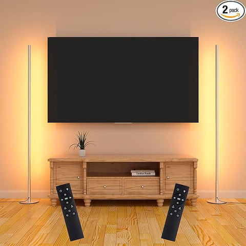 Marlrin Minimalist Corner Floor Lamp 2-Pack, 2700K-6500K Dimmable with Remote Control, 57.8" Metal Slim Ambient Standing LED Light, Modern Design Decorative Lamp for Living Room Bedroom (Silver)