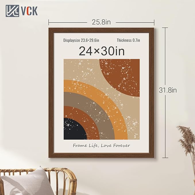 VCK 24x30 Poster Frame 5 Pack, Brown Wood Picture Frame with Exclusive Wood Grain, Wall Hanging