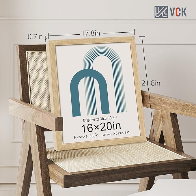 VCK 16x20 Poster Frame 5 Pack - Oak, Natural Solid Wood Picture Frames for Wall, Wall Gallery Frame