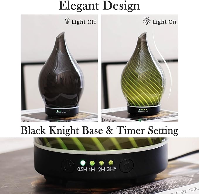 Porseme 150ml Essential Oil Diffuser Glass Color Changing Aroma Air Diffusers Aromatherapy Ultrasonic Cool Mist Humidifier 6 Running Hours Waterless Auto-Off for Sleeping Yoga Office Spa (Pure Grey)
