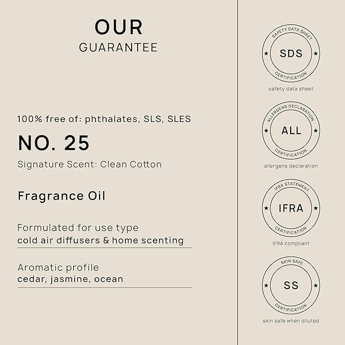 VINEVIDA [16 Fl Oz] Clean Cotton Fragrance Oil for Cold Air Diffusers, Essential Oils for Diffuser Oil Refill & Air Freshener Room Spray