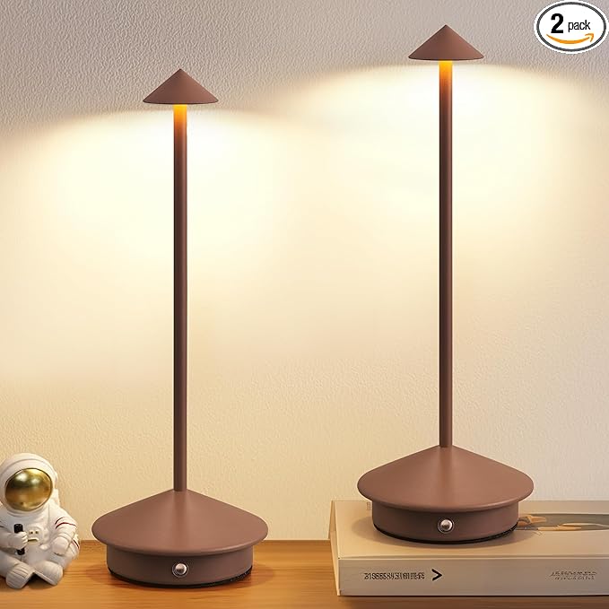 Modern Cordless Table Lamp Set of 2, Portable LED Desk Lamps, 5000mAh Rechargeable Battery Operated Lighting for Bedroom Dining Room Restaurant Coffee Shop Camping Night Light (Brown)