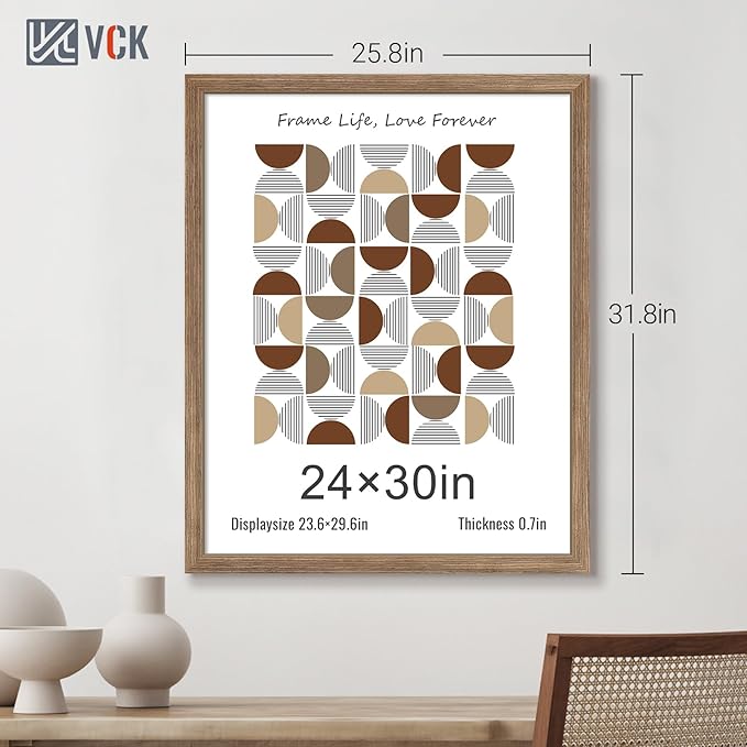 VCK 24x30 Poster Frame 5 Pack, Brown Walnut Wood Picture Frame, Exclusive Wood Grain, Wall Mounting Hanging