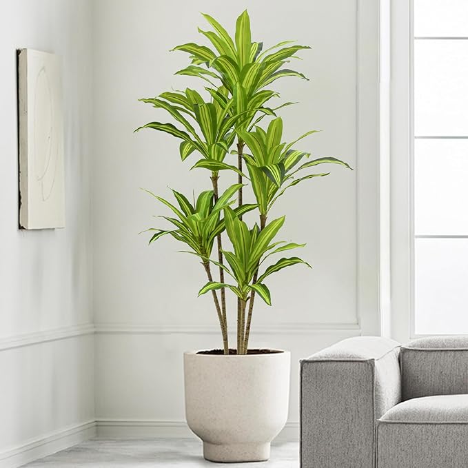 Faux Dracaena Tree 5ft(60in) Artificial Plant with Realistic Leaves and Trunks,Fake Floor Potted Tall Artificial Trees for Home Office Decor Indoor (5Feet,1Pack)