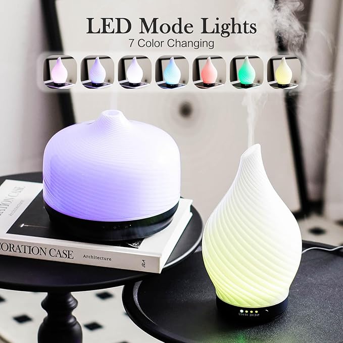 Porseme 150ml Essential Oil Diffuser Glass Color Changing Aroma Air Diffusers Aromatherapy Ultrasonic Cool Mist Humidifier 6 Running Hours Waterless Auto-Off for Sleeping Yoga Office Spa (Pure White)