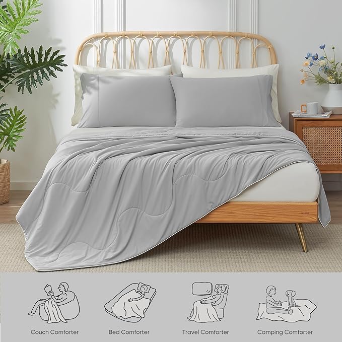 Snuggle Sac Cooling Comforter Twin Size, Breathable Cooling Blankets for Hot Sleepers and Night Sweats, Summer Comforters for Twin Size Bed, Soft Lightweight Blankets,68x90 Inches, Cool Gray