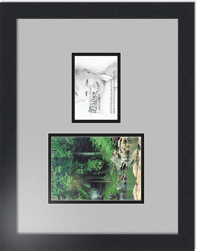 ArtToFrames Collage Photo Frame Double Mat with 1 - 3.5x5^ 5x7 Openings and Satin Black Frame