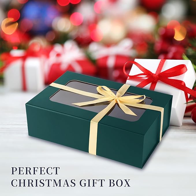TIACABO Green Large Gift Box with Window, 13.5"x9"x4.3" Bridesmaid Boxe for Gifts Giving,Birthday Gift Boxes with Magnetic,Closure Lid Gifts Box for Presents,Cute Boxe,Luxury for Gift Packaging