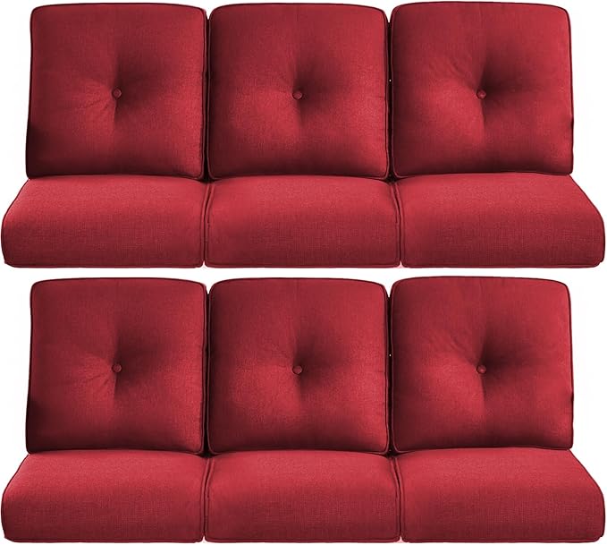 22x25/22x24 Outdoor Furniture Cushions Set of 6 - Comfortable Patio Chair Cushion for Rattan Wicker Dining Rocking Swivel Chairs Loveseat Couch L-Shape Sectional Sofa - Red/Button