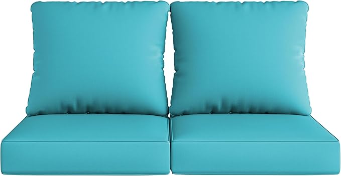 UIXE Outdoor Deep Seat Cushion Set with Slipcovers, Patio Furniture Cushions & Back Pillow, Water-Resistant Outdoor Cushion Slipcovers Backyard Sectional Sofa Cushions for Bistro Chair - Teal Blue