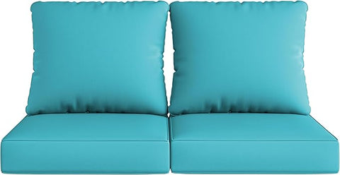 UIXE 24.5" Deep Seat Outdoor Cushion Set with Back Pillows, Patio Furniture Cushions, Sectional Sofa Bistro Chair Cushion - Teal Blue, Set of 2